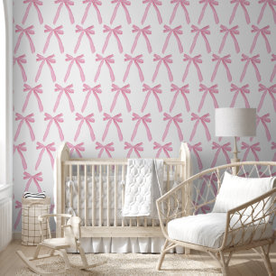 Cute Watercolor Pink Bows Baby girl nursery Wallpaper