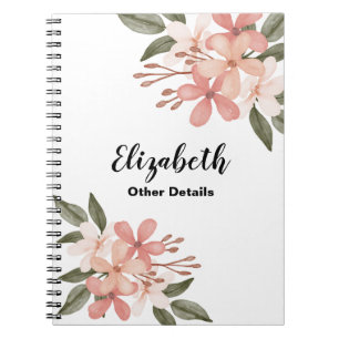 Cute Watercolor Pink Cheery Botanical Personalized Notebook