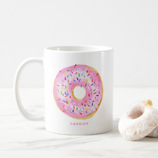 Cute Watercolor Pink Doughnut Sprinkles Personaliz Coffee Mug