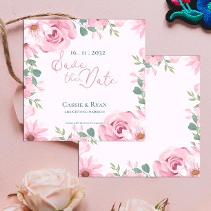 Cute Watercolor Pink Floral Wedding Save the Date