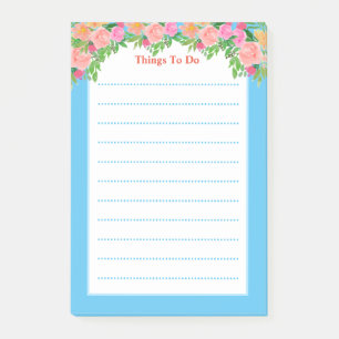 Cute watercolor pink flowers Lined Things To Do Post-it Notes