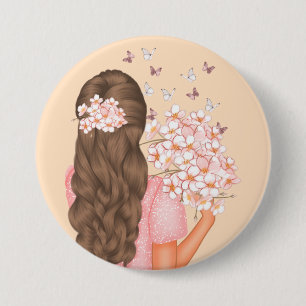 cute Watercolor Pink Flowers Monogramed for her 3 Inch Round Button