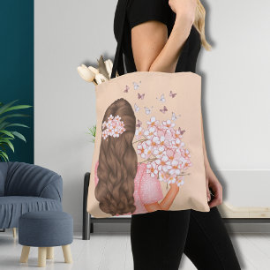 Cute Watercolor Pink Flowers Monogramed for her Tote Bag