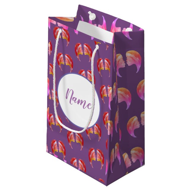 Cute Watercolor Pink Gemini Drawing Small Gift Bag (Front Angled)