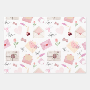 Cute Watercolor Pink Love Letters Seamless Pattern Wrapping Paper Sheet