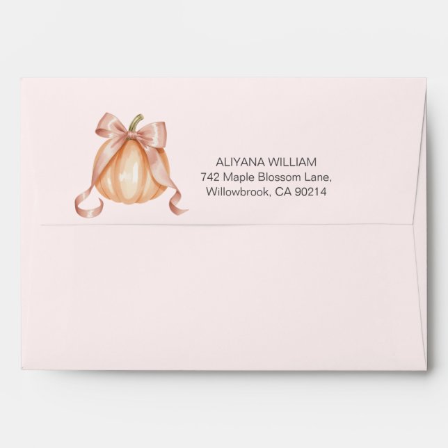 Cute Watercolor Pink Pumpkin Baby Shower Envelope (Back (Top Flap))