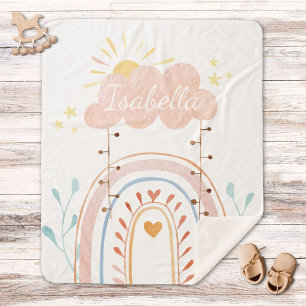 Cute Watercolor Pink Rainbow Baby Sherpa Blanket
