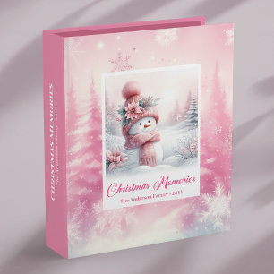 Cute Watercolor Pink Snowman Winter Scene Memory   Binder