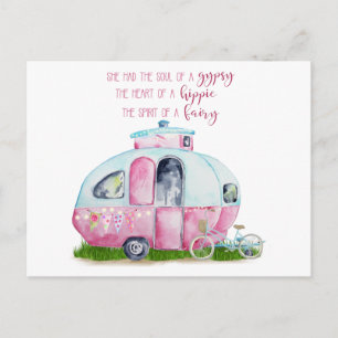 Cute Watercolor Pink & White Retro Vintage Glamper Postcard