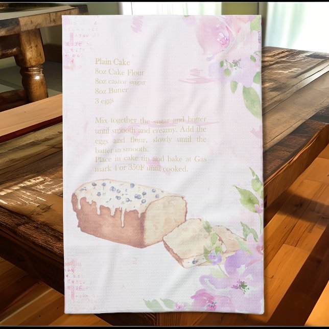 Cute Watercolor Plain Cake Recipe Kitchen Towel (Creator Uploaded)