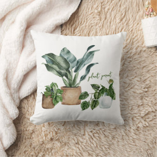 Cute Watercolor "Plant Parent" Illustration Throw Pillow