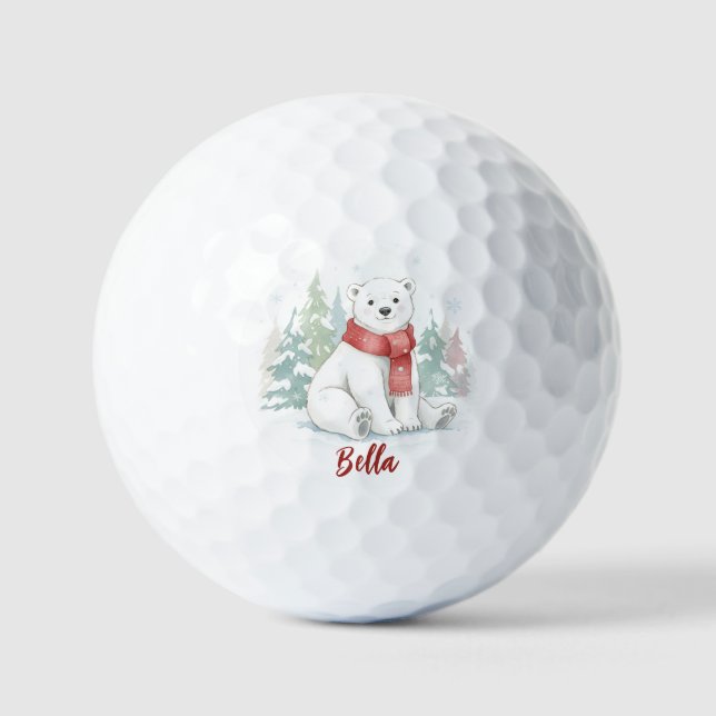 Cute watercolor Polar Bear Hat Golf Balls (Front)