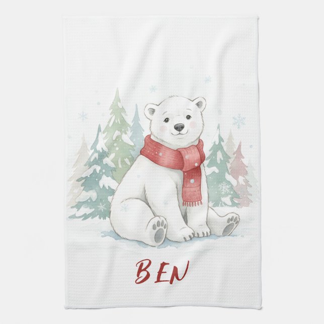 Cute watercolor Polar Bear Kitchen Towel (Vertical)