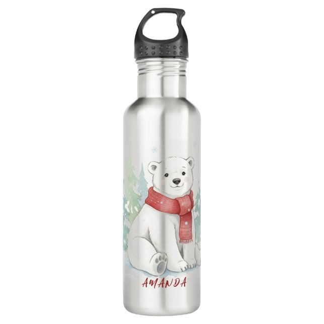 Cute watercolor Polar Bear Winter  710 Ml Water Bottle (Front)