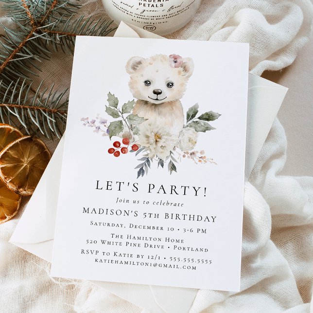 Cute Watercolor Polar Bear Winter Birthday Party Invitation (Creator Uploaded)
