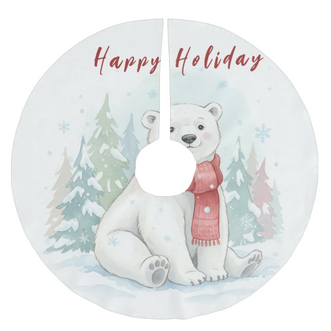 Cute watercolor Polar Bear Winter  Brushed Polyester Tree Skirt (Front)