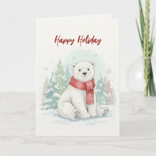 Cute watercolor Polar Bear Winter  Holiday Card