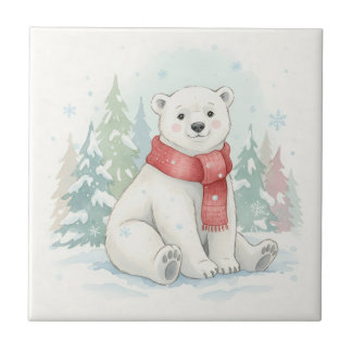 Cute Watercolor Polar Bear Winter  Tile