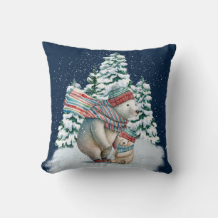 Cute Watercolor Polar Bears Throw Pillow