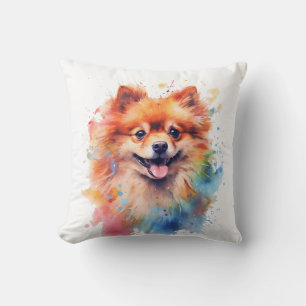 Cute Watercolor Pomeranian Dog  Throw Pillow