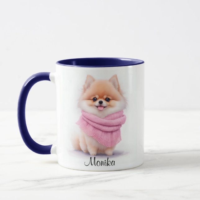 Cute Watercolor Pomeranian Puppy Dog Personized Mug (Left)