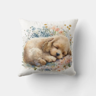 Cute Watercolor Poodle Dog Throw Pillow
