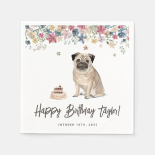 Cute Watercolor Pug Dog Birthday Party Napkin