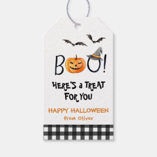 Cute Watercolor Pumpkin BOO Happy Halloween Gift Tags