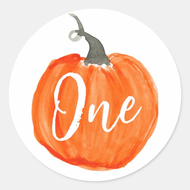 Cute watercolor pumpkin first birthday   classic round sticker (Front)