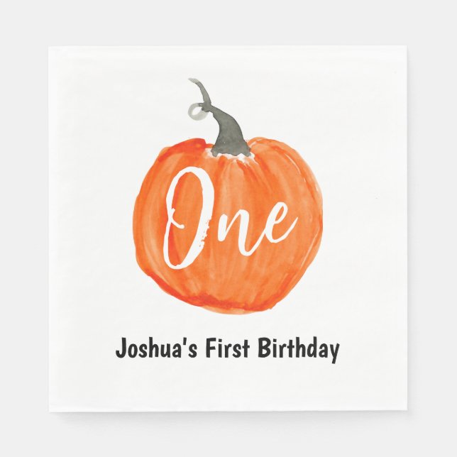 Cute watercolor pumpkin first birthday  napkin (Front)