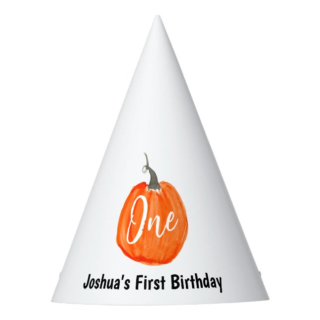 Cute watercolor pumpkin first birthday  party hat (Front)