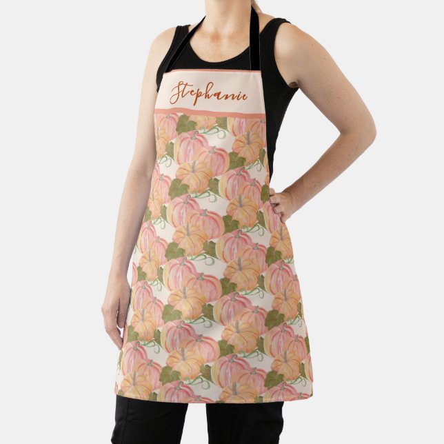 Cute Watercolor Pumpkin Patch custom name Apron (Insitu)