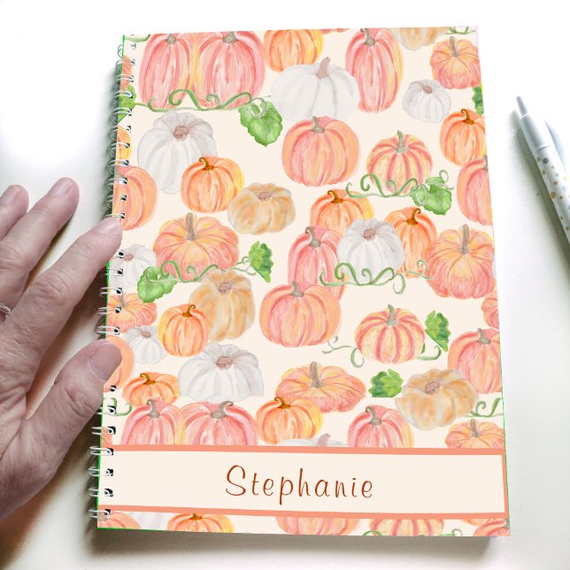 Cute Watercolor Pumpkin Patch custom name Notebook (Creator Uploaded)