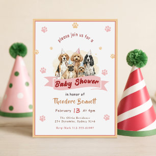 Cute Watercolor Puppy Dog Baby Shower Invitation