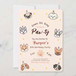 Cute Watercolor Puppy Dog Pet Pawty Birthday Party Invitation
