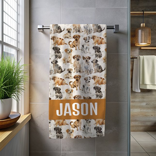 Cute Watercolor Puppy Dogs Beach Towel (Creator Uploaded)