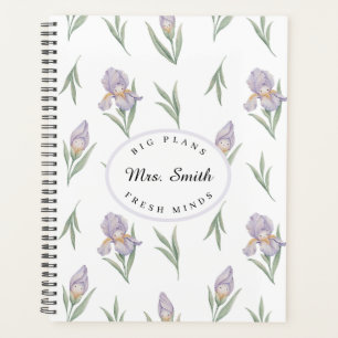 Cute Watercolor Purple Iris Cottagecore Teacher Planner