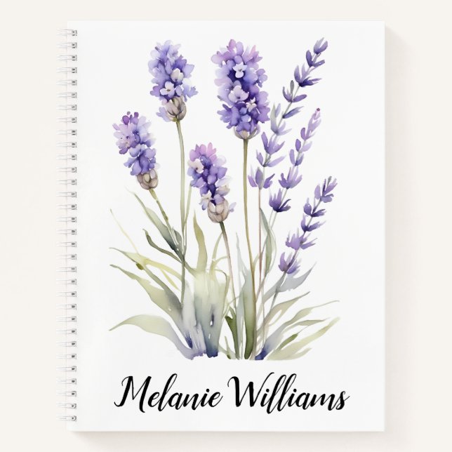Cute Watercolor Purple Lavender |Personalized Name Notebook (Front)