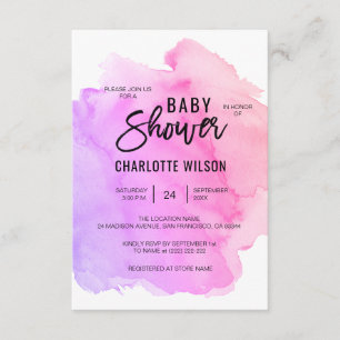 Cute Watercolor Purple Pink Peach Girl Baby Shower Invitation