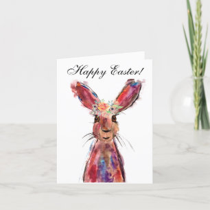 Cute Watercolor Rabbit Bunny Hare Easter Floral Th Thank You Card