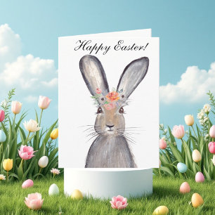 Cute Watercolor Rabbit Bunny Hare Easter Floral Th Thank You Card