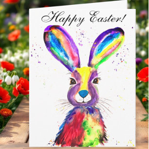 Cute Watercolor Rabbit Bunny Hare Easter Floral Th Thank You Card
