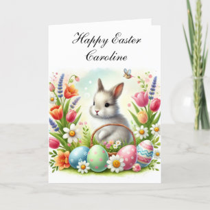 Cute Watercolor Rabbit Bunny Hare Easter Floral Thank You Card