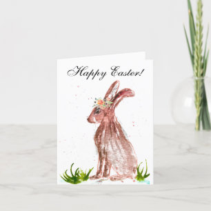 Cute Watercolor Rabbit Bunny Hare Easter Floral Thank You Card