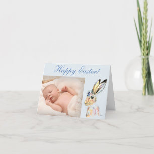 Cute Watercolor Rabbit Bunny Picture Easter Floral Thank You Card