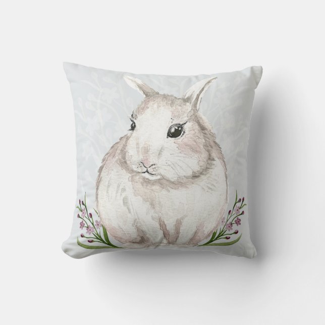 Cute watercolor rabbit throw pillow (Front)