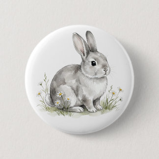 Cute Watercolor Rabbit Woodland Animal Button