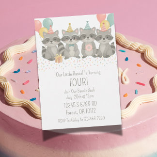 Cute Watercolor Raccoon Birthday Invitation 