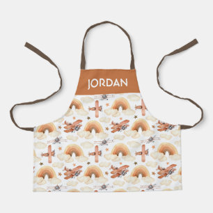 Cute Watercolor Rainbow Airplane Pattern Apron