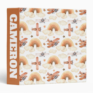 Cute Watercolor Rainbow Airplane Pattern Binder